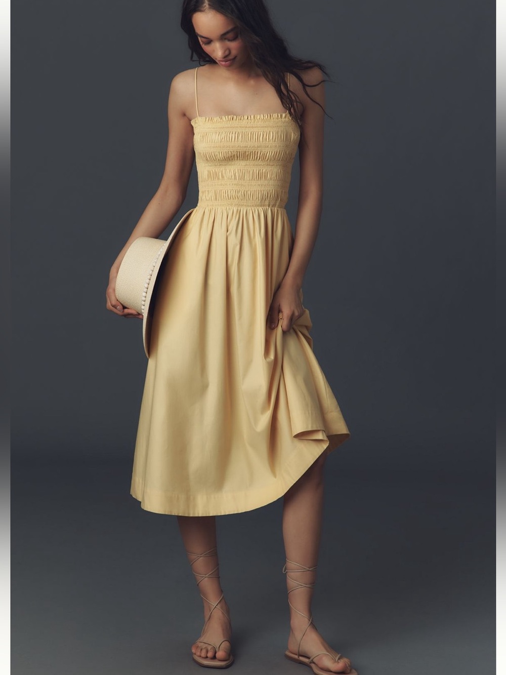 Reformation Kerrie Smocked midi dress in sunshine cotton size 6 NEW